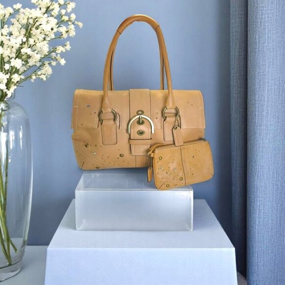 COACH Vintage Soho studded Swarovski Buckle Satchel with wallet set tan - Picture 1 of 11